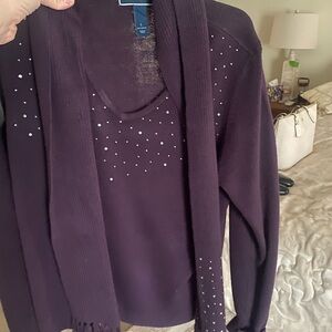 Karen Scott Plum Knit Cardigan with Subtle Shimmer